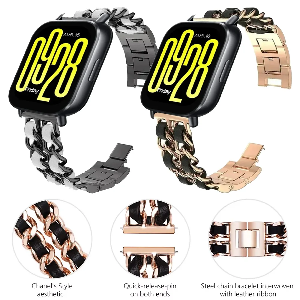 20mm 22mm Metal Cowboy Chain Strap For Redmi Watch 5 Active/Lite Gorgeous Comfortable Band For Amazfit Balance 3 2 1 Bip Max 6 5