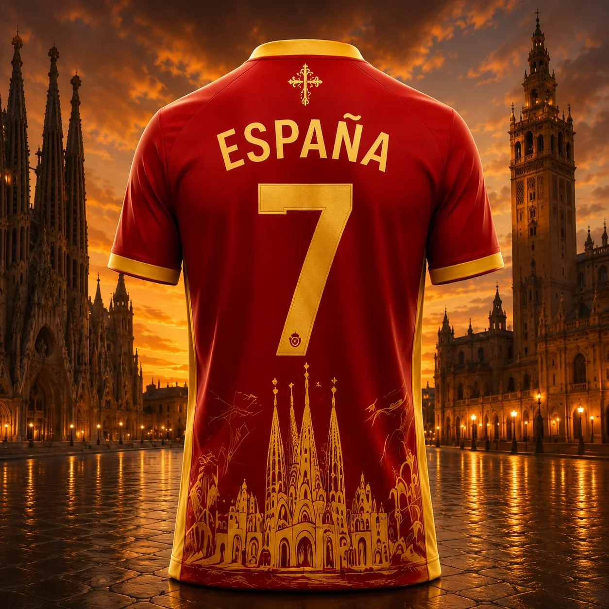Spain Cathedral Print Number 7 Football Jersey Men Women V Neck Short Sleeve Quick Dry Breathable Loose Oversized Street Tops