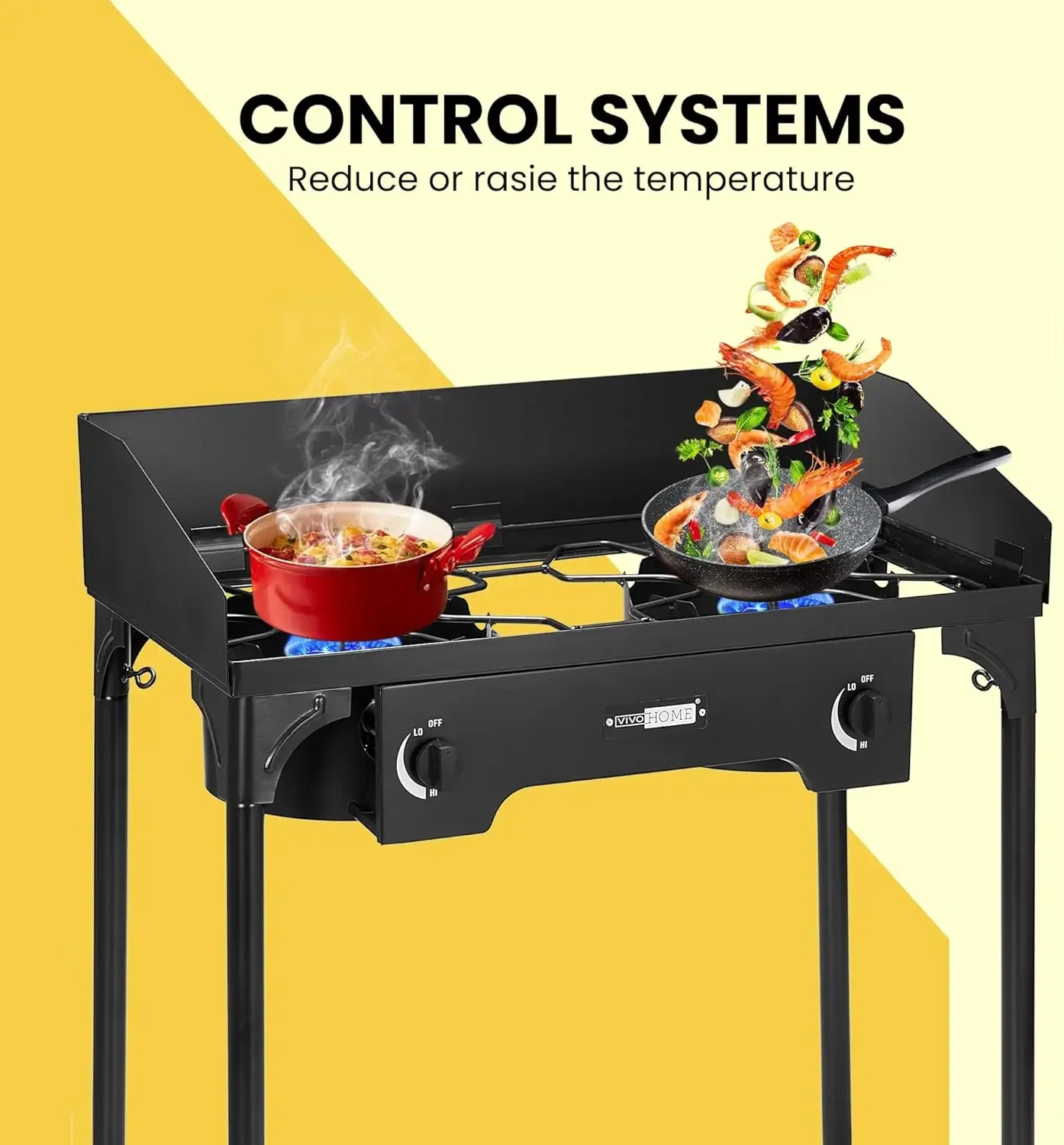 Stufa a doppio fuoco 150.000 BTU/ora, doppio propano per esterni resistente con parabrezza e gambe staccabili Supporto per campeggio Cookou