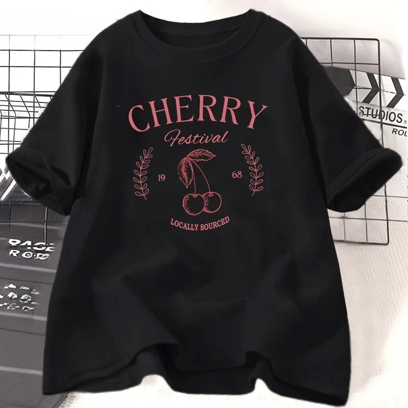 T-shirt vintage Cherry T-shirt donna Cherry Festival T-shirt grafiche frutta estiva T-shirt casual a maniche corte T-shirt grafiche Y2K