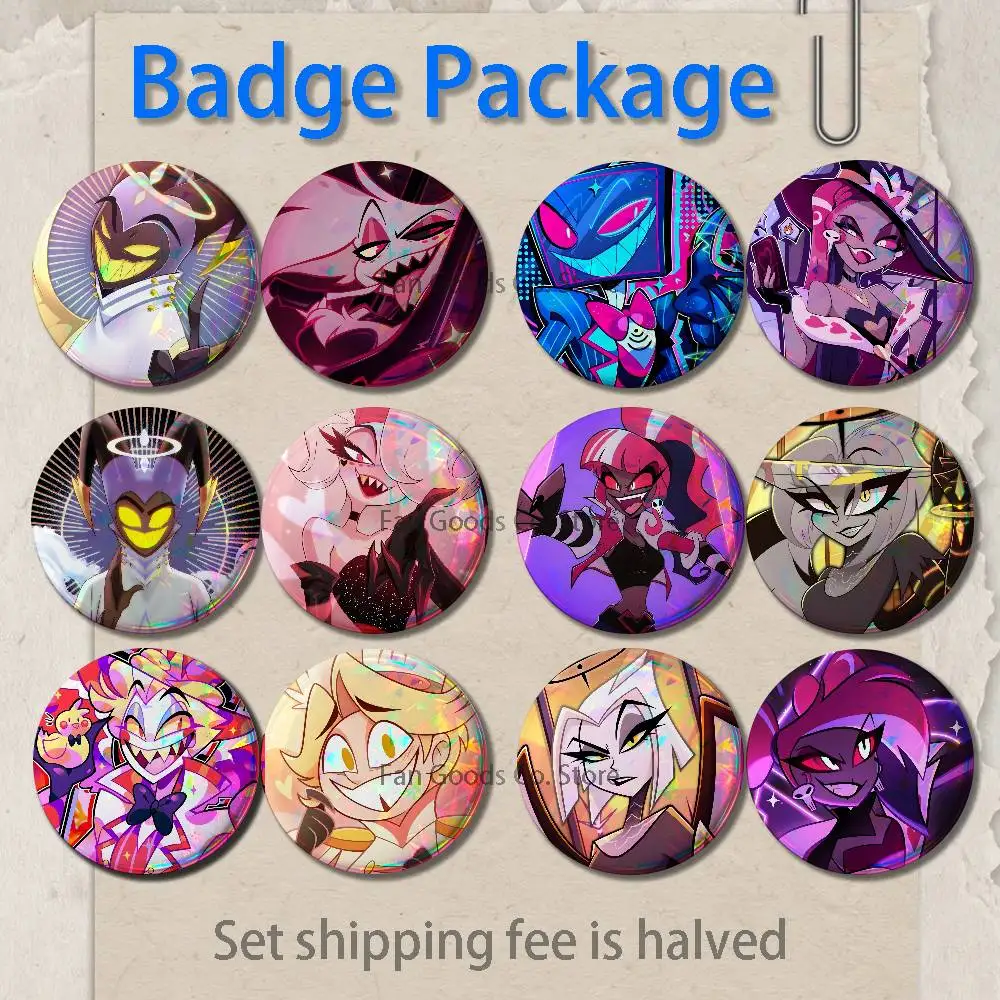 H-Hotel Anime H-azbinS Brooches for Backpack Accessories 25,32,44,58,75mm Round Enamel Pins 2-piece set Cartoon Anime Badge