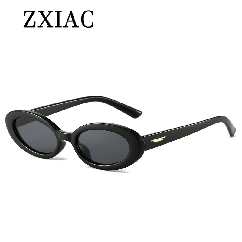 ZXIAC Retro Trend Oval Sunglasses Women 90s Vintage Rivet Small Frame Sun Glasses Men Fashion Black Tortoiseshell Cat Eye Shades