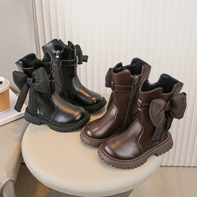 

Длинные сапоги для девочек, детские сапоги до середины икры в стиле принцессы с милыми большими бантами, осень 2022, новые детские высокие сапоги с круглым носком и боковой молнией