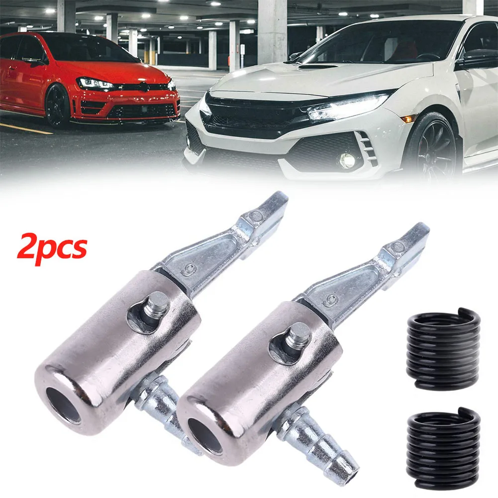 1/2pcs 1/4 Lock On Air Chuck Car Truck Tyre Tire Inflator Valve Air Pump Clip Nozzle Metal Adapter Connector With Spring