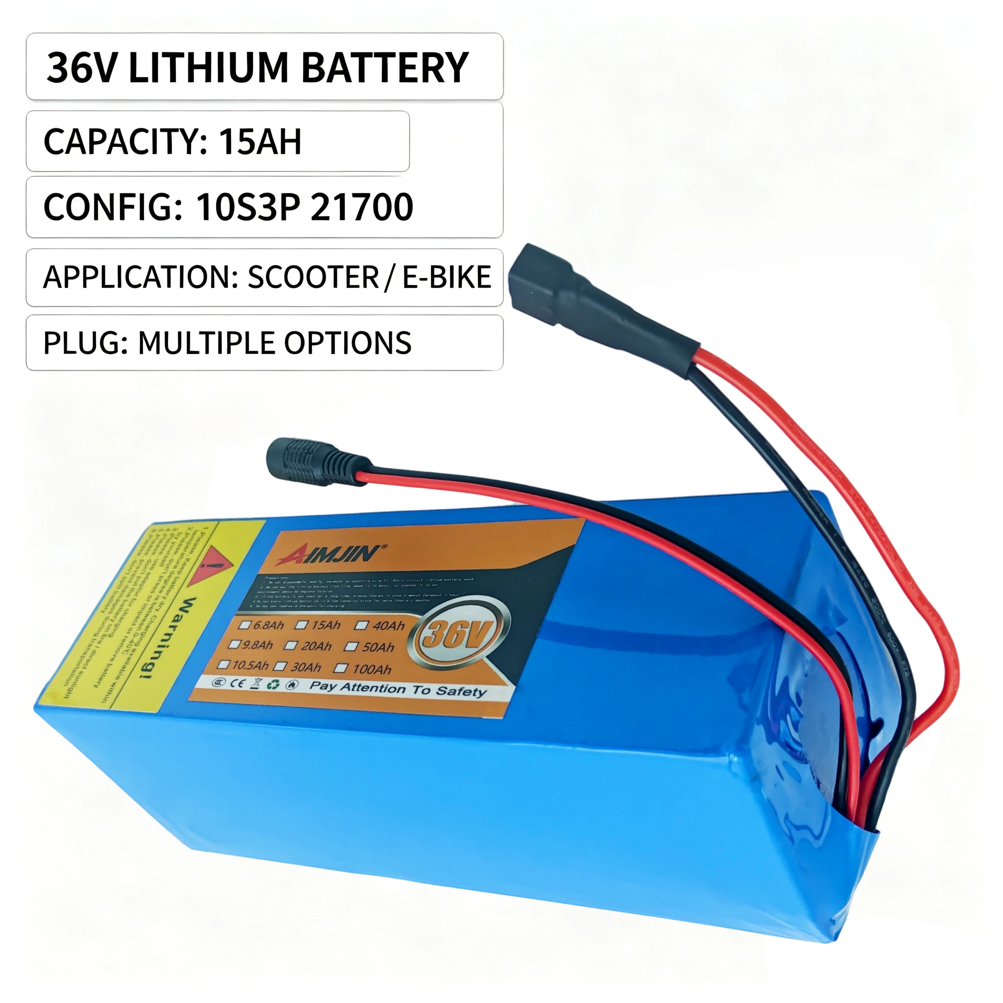 36V 15000mAh 1000W Power Tool Battery Outdoor Backup Battery with 30A BMS New 21700 10S3P Lithium-ion Battery