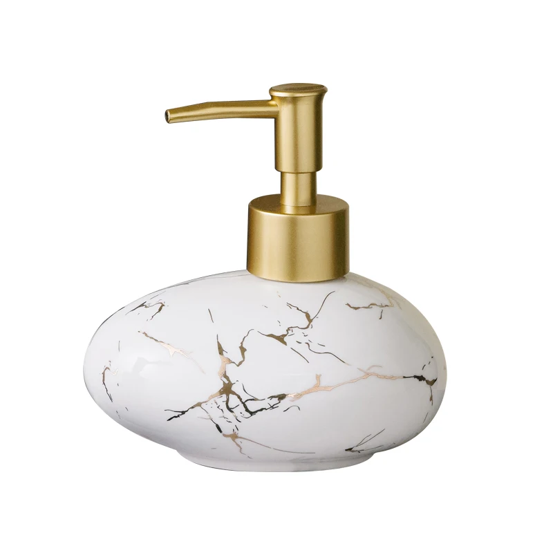 Creative Oval Gold Plated Marbled Ceramic Lotion Bottle Shower Gel Shampoo Organizer Bottle Gold Press Soap Dispenser Bathroom