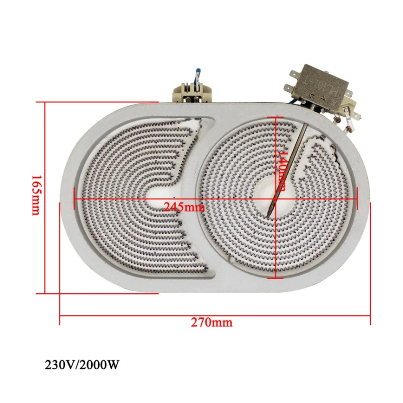 

230V 2000W Radiant Heating Element 270x165mm Dual Range Radiant Surface Element Replacement