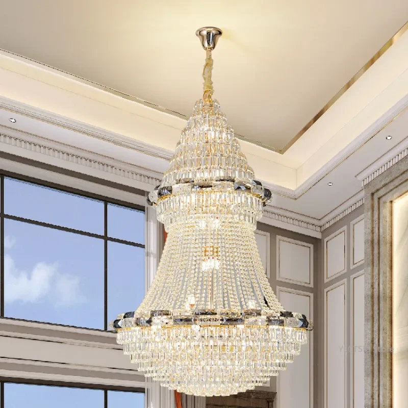 

GHJUYIOL Duplex building, large chandelier, villa, luxury crystal lamp, French light luxury hotel lobby, hollow high ceiling cha