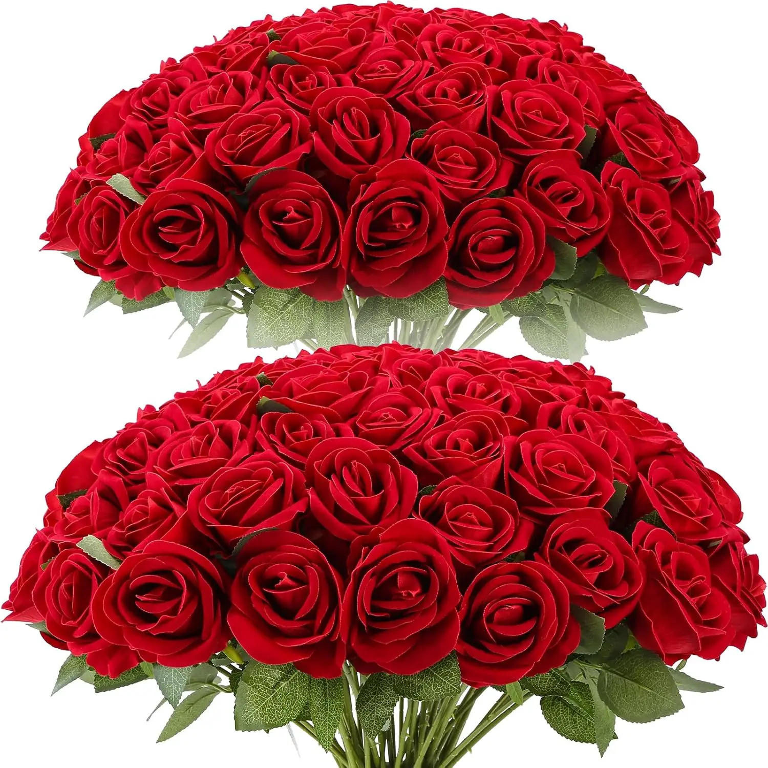 

72pcs Red Roses Artificial Flower in Bulk, Realistic Velvet Silk Faux Roses for Wedding Centerpieces, Bridal Bouquets, H