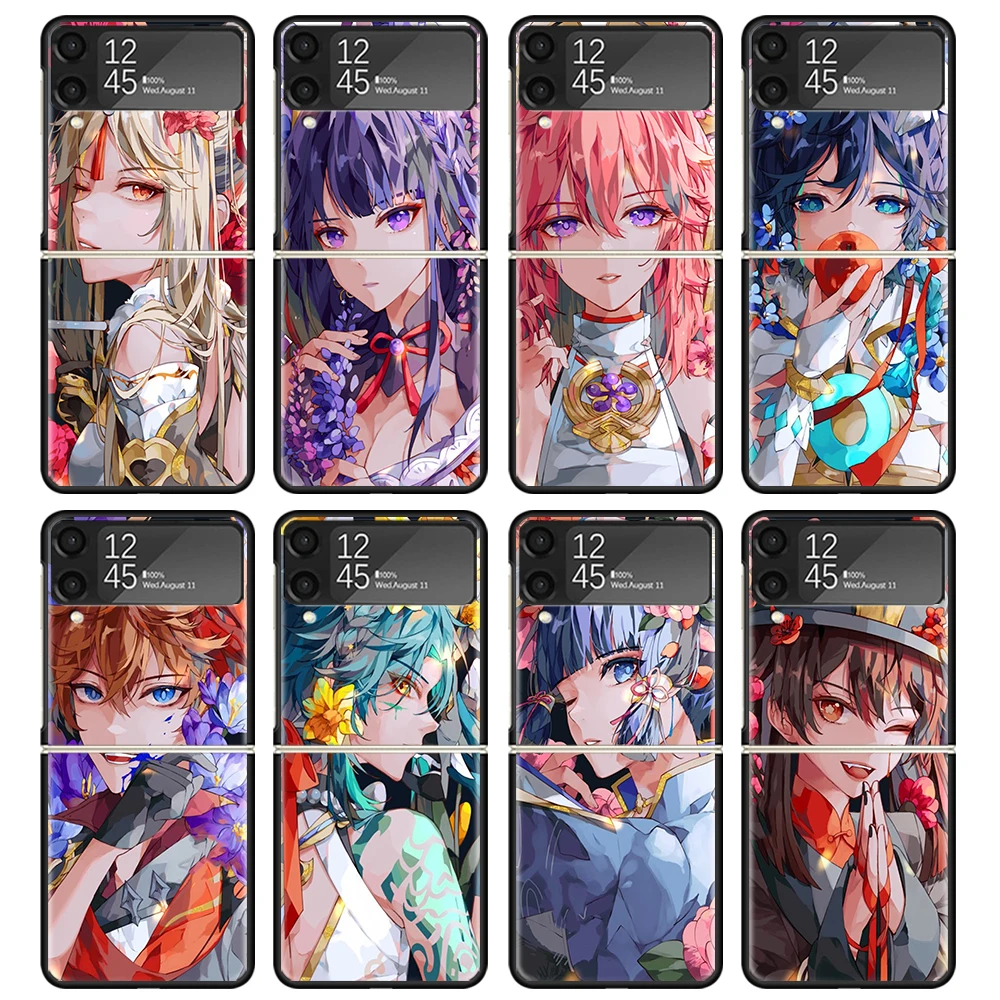 Genshin Impact Raiden Shogun Baal Case For Samsung Galaxy Z Flip 4 5 3 z Flip5 Flip4 5G Hard Phone Cover Flip3 Split Folding Bla