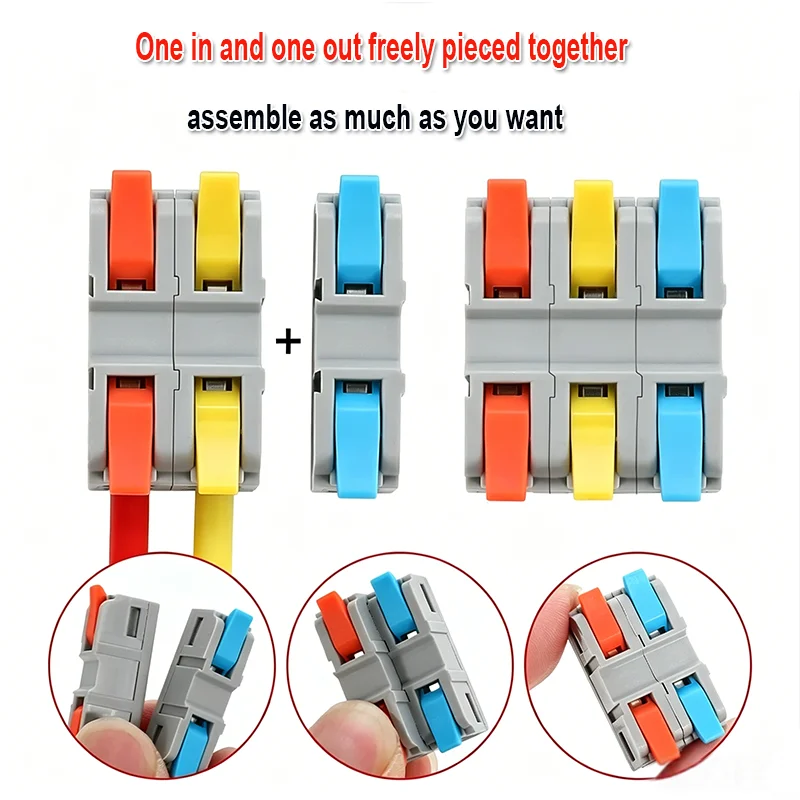 10Pcs PCT Quick One in,One out Mini Terminal Block Docking Connector Wire Connector Rail Type Spliceable Terminal Block Row