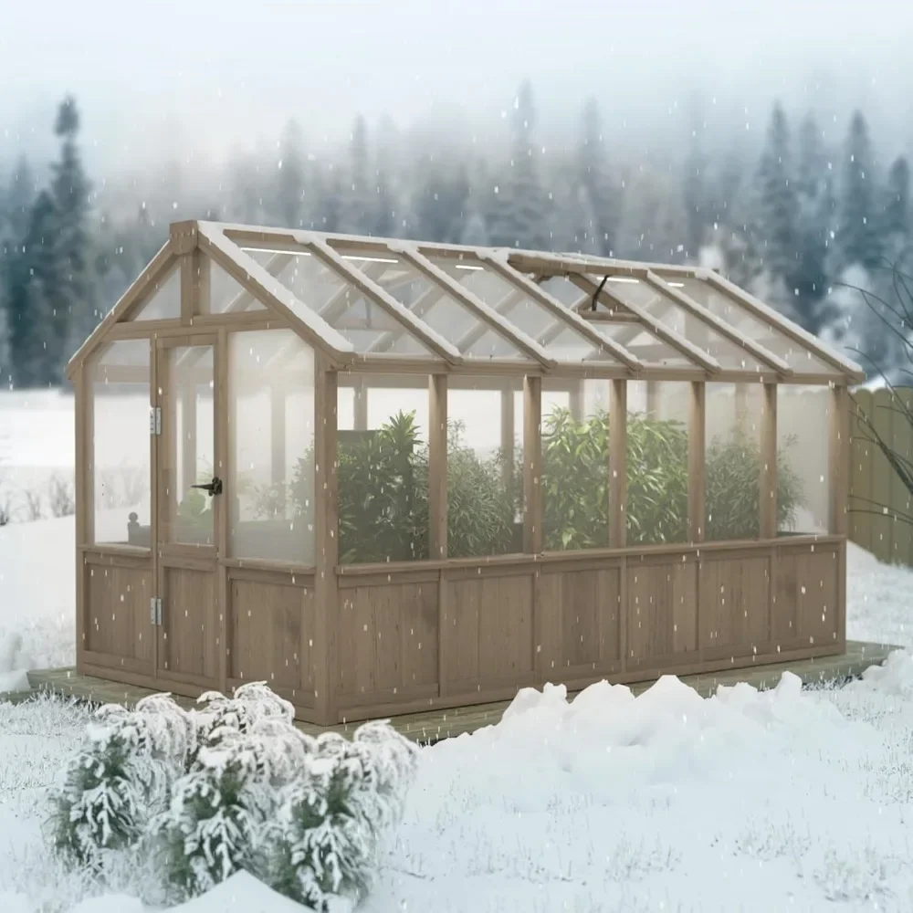 6x12FT Greenhouses for Outdoors,Wooden Greenhouse with Cedar Frame&Adjustable Vent,Green House with 4-Layer Polycarbonate Panel