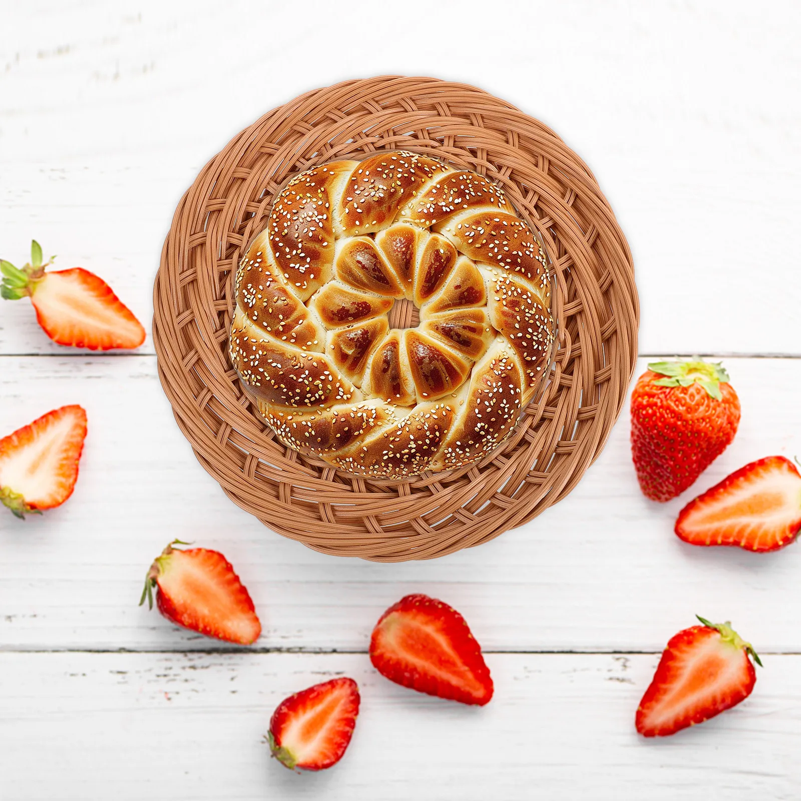 Imitation Rattan Woven Storage Basket for Desktop Bedroom Dressing Room Organizing Sundries Cosmetics Snacks Fruits Kitchen Home