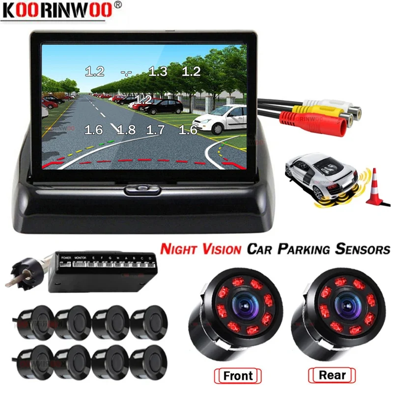 Koorinwoo Ultrasonic LCD Parktronics 4/8 Car Sensors 22mm Front Sensor Detector Radars Mirror Camera Front Parking Sounds System