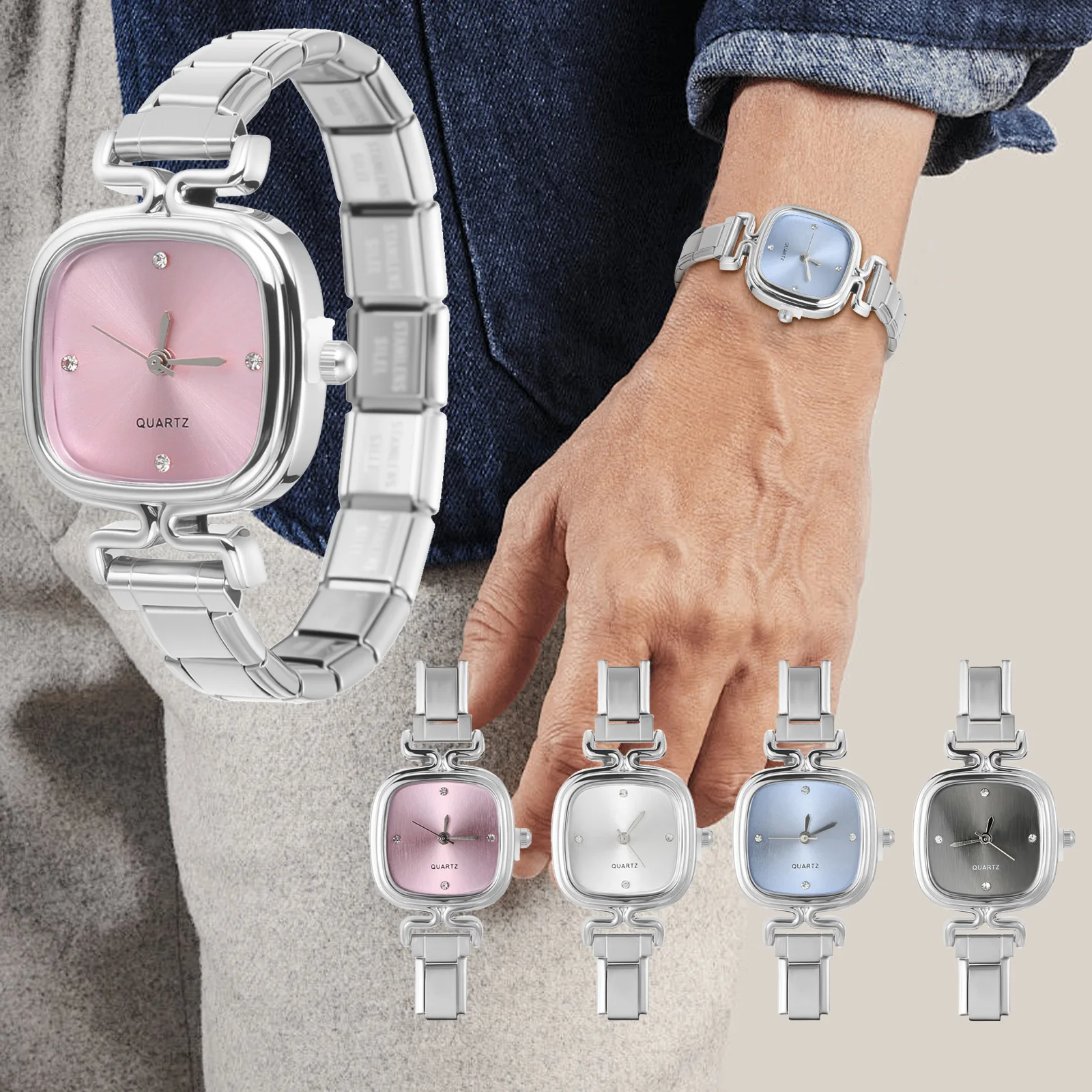 Novo y2k feminino aço inoxidável numerais romanos branco preto relógio pulseira para festa amigo esposa aniversário diy jóias presentes