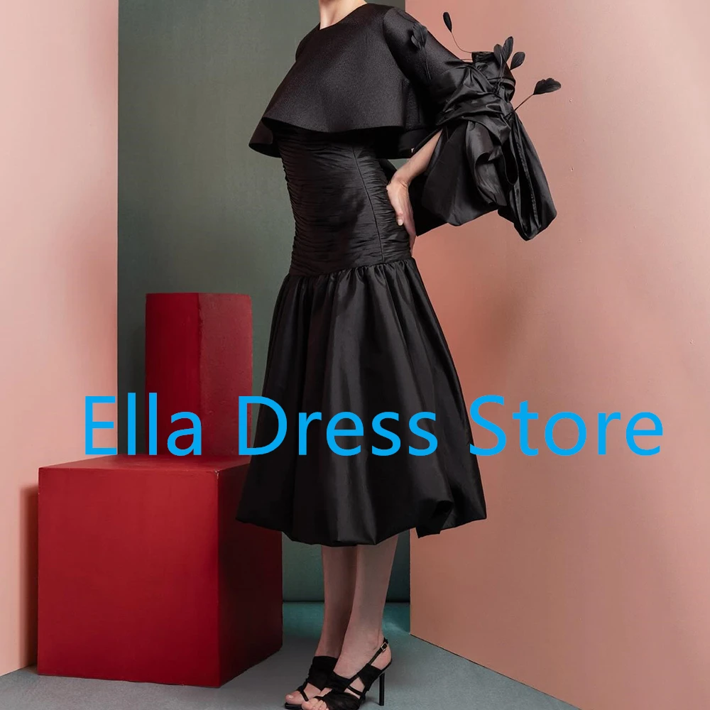 فستان سهرة أنيق مخصص برقبة دائرية وأكمام طويلة من الجيرسيه فستان سهرة حديث على شكل حرف a بطول الشاي للحفلات فيستدو دي نوش