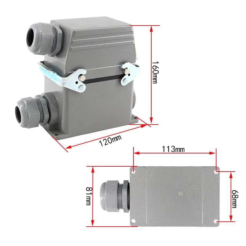 Rectangular Aviation Plug High Base HDC-HE-32 48 Male Female Core Top Exit Side Exit Heavy Duty Connector 10A 25A 32core 48Pin