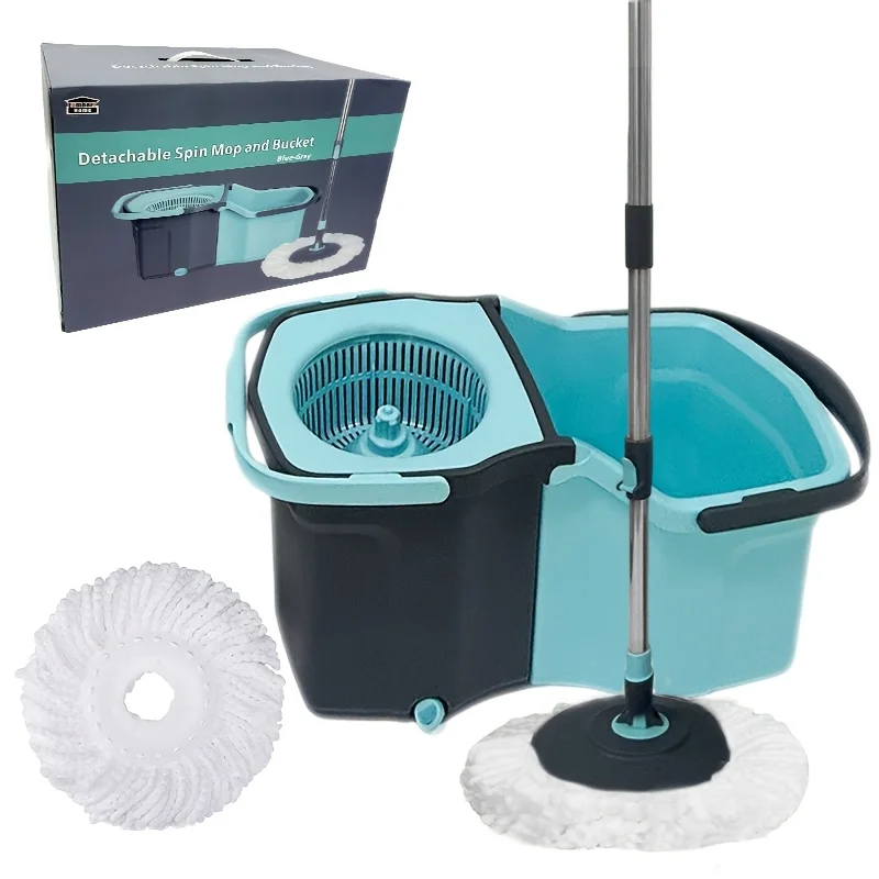 

Detachable Spin Mop System with Extra Mop Head Refill | Two-Bucket Design with Splash Guard, Built-in Measuring Cup, Scraper