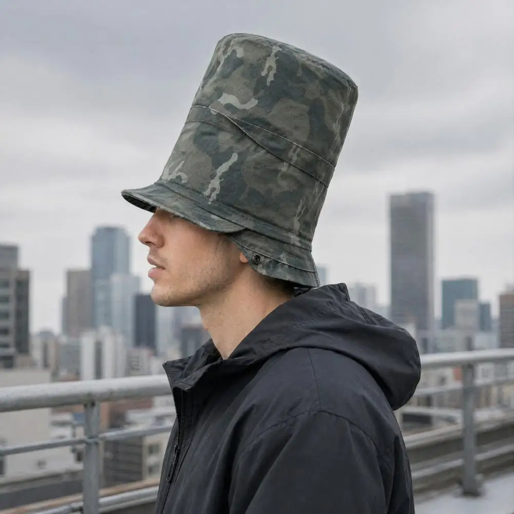 Folding Bucket Hat Breathable Summer Hat Camouflage Print Bucket Hat with Lace-up Design Foldable Dome Fisherman Sun Adjustable