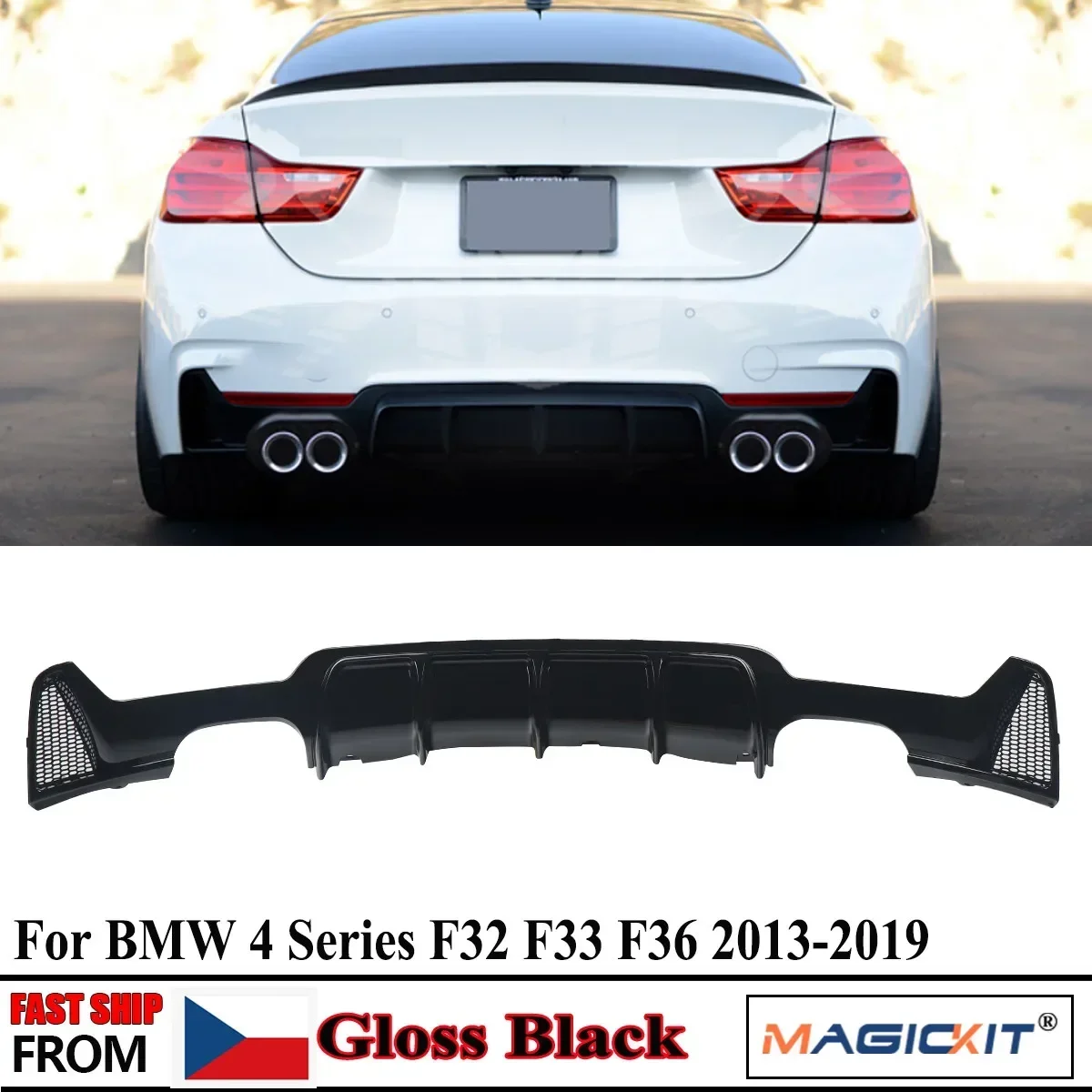 

MagicKit Fits 2014-2017 BMW 4 Series F32 F33 F36 M Sport M Performance Style Rear Diffuser Glossy Black