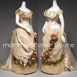 Champagne History Garment 3D Floral Prom Dresses Bustle Victorian Goddess Ruched Lace-up Bustle Costume Evening Gown Worth Dress