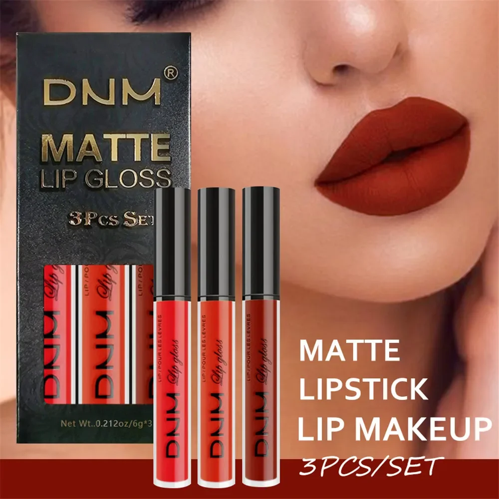 3 Colors/set Matte Velvet Lip Gloss Non-Stick Cup Waterproof Long-lasting Liquid Lipstick Cosmetic Keep 24 Hours Fashion Makeup