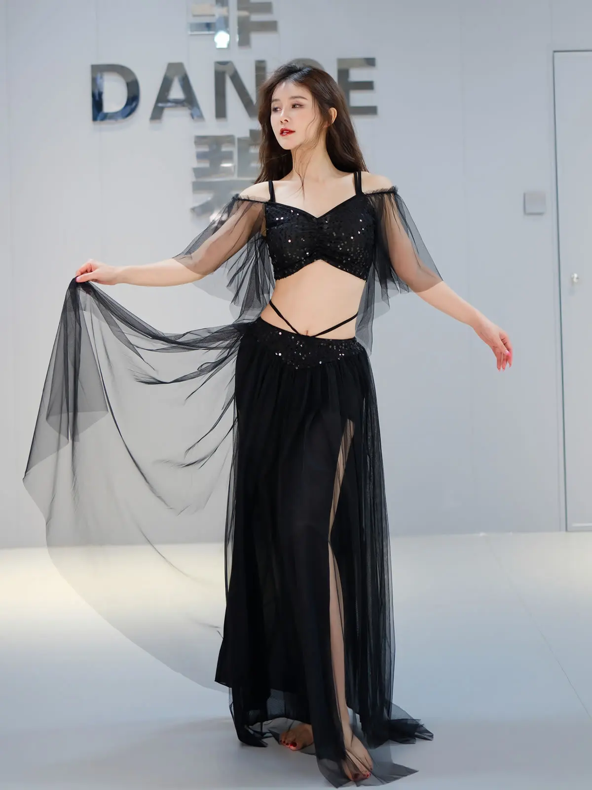 Belly Dance Costume New Short-sleeved Practice Uniform Fairy Mesh Large Swing Skirt Practice Uniform Performance Show Accessori