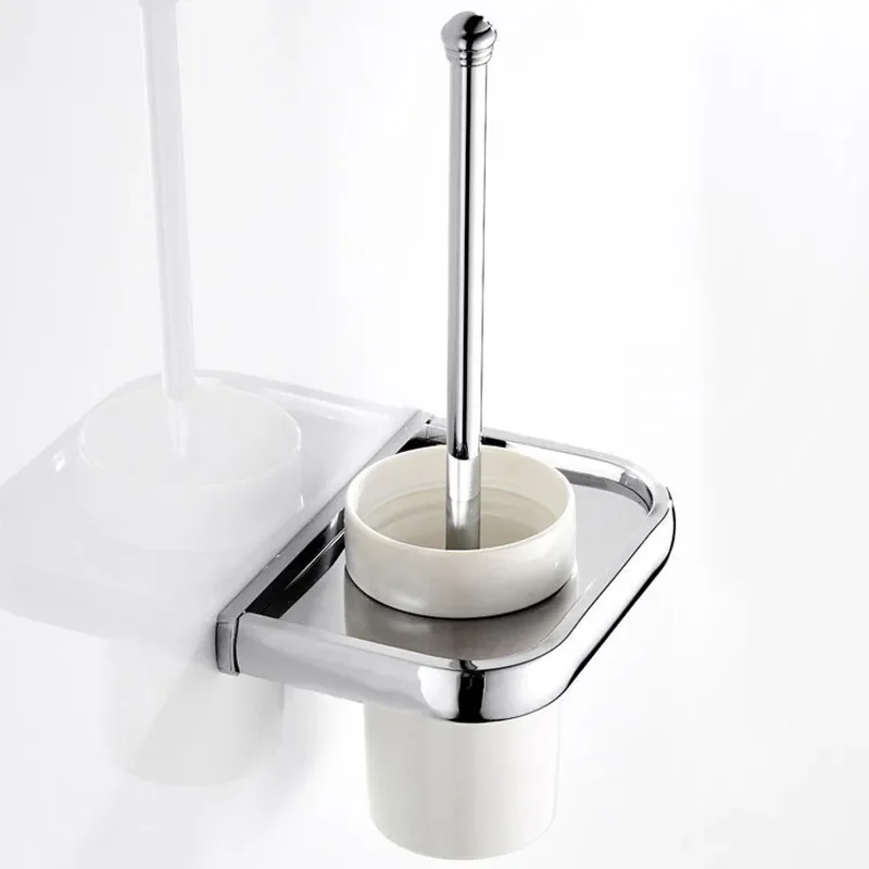 Simple fashion bathroom pendant Copper Chrome Plated Toilet Toilet Brush Set Cleaning Brush Holder Toilet Cup Holder