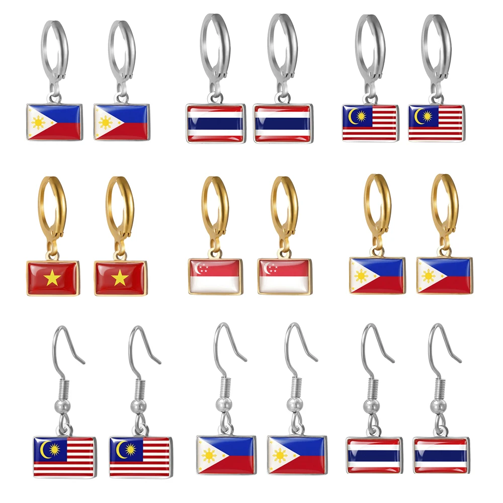 Singapore Malaysia Thailand Vietnam Philippines Flag Earrings Southeast Asia National Flag Huggie Earrings Jewelry Souvenir Gift