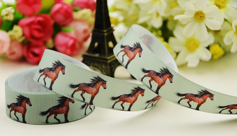 22mm 25mm 38mm 75mm Horse Cartoon Character printed Grosgrain Ribbon party decoration 10 Yards X-05314