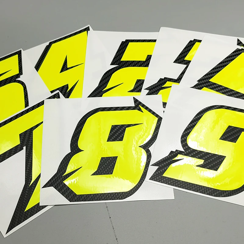 100mm High Vinyl Die Cut Double Layer Number Neon Fluorescent Yellow Sticker For Car Motorcycle ATV etc. Outdoor Decoration