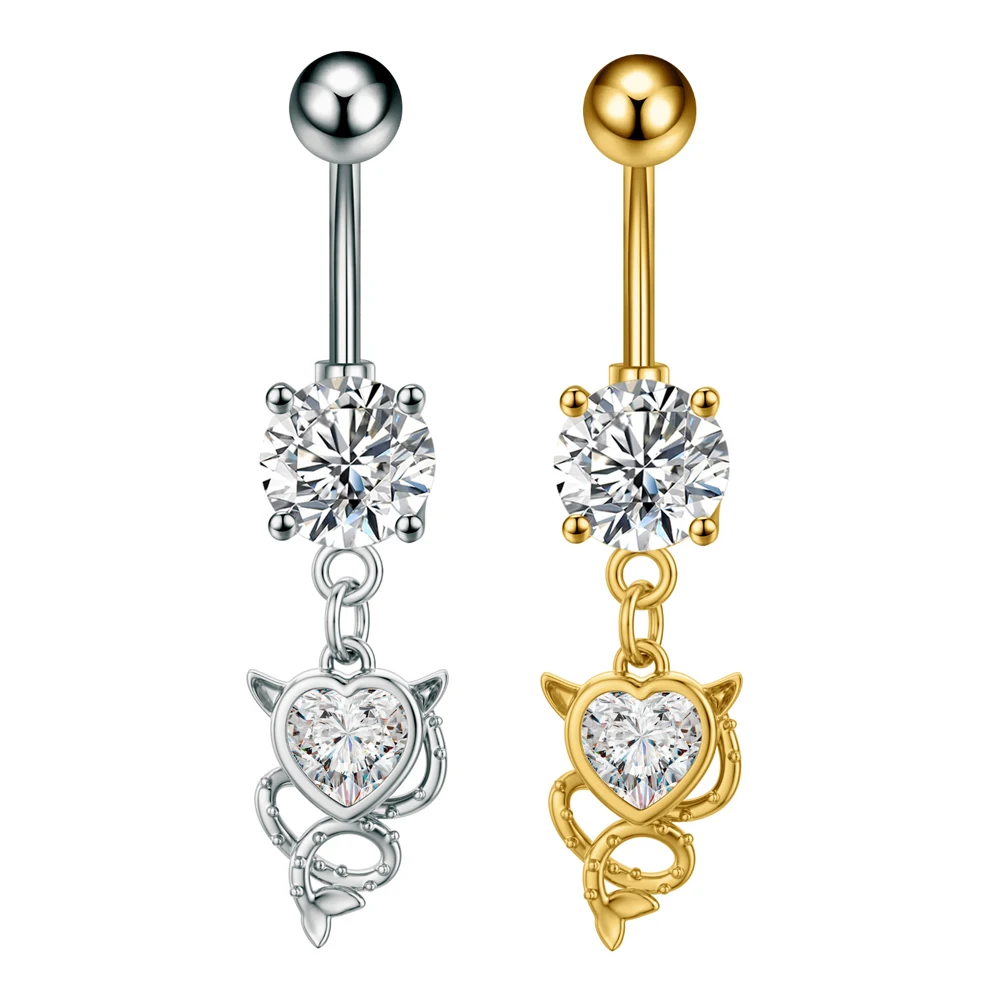 Faux Fake Belly Button Ring, 3/5 Reverse Crystals