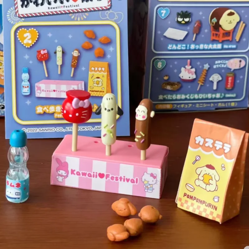 정품 Re-Ment Sanrio Kuromi 고딕 룸 추악한 물고기 룸 블라인드 박스 미니어처 장면 데스크탑 장식품 시뮬레이션 모델 장난감 선물