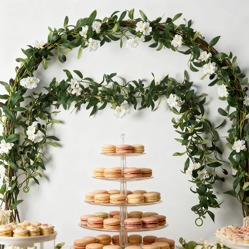 Plantas colgantes de pared de enredaderas de olivo artificiales de 175cm, hojas de olivo falsas, rama de árbol de plástico, guirnalda falsa para decoración del banquete de boda en casa