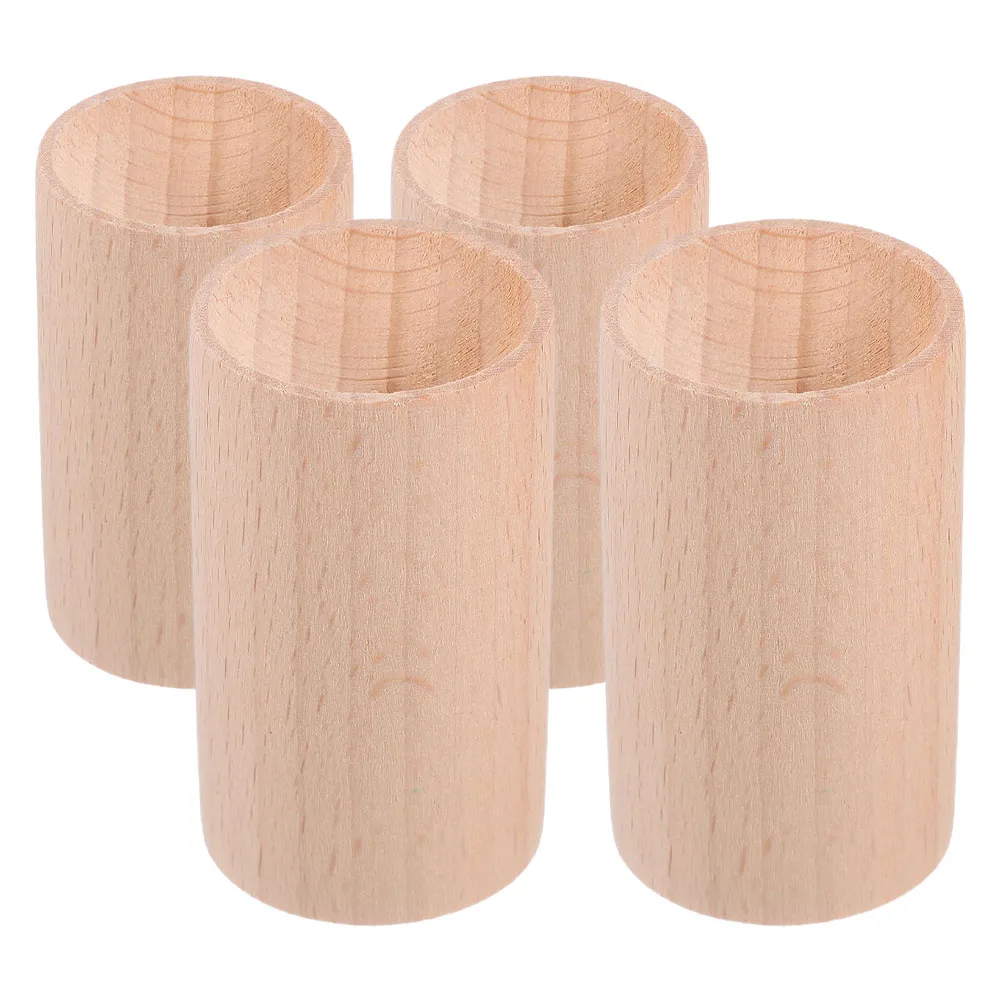

4pcs Mini Cylinder Pedestal Stands Round Wood Display Pillars Essential Oil Bottles Aromatherapy Home Decor Khaki Sturdy Base