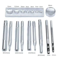 11PCS/set  Snap Rivet Fastener Buttons Installation Tool Kit  For DIY Leather Craft Die Hole Punch Rivet Setter Base  Hand Tools