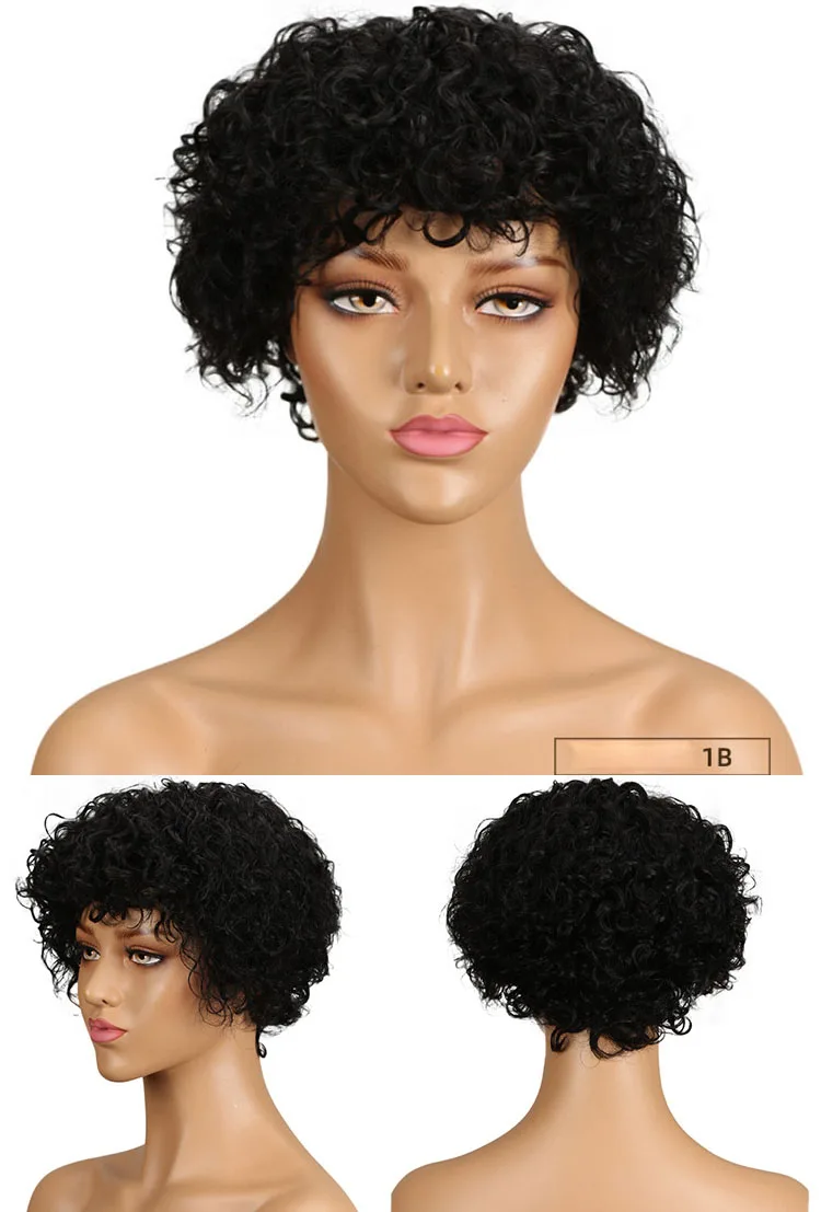 short inch afro style natural  remy hair water kinky curly wave red brown blonde curls women men wigs caps display