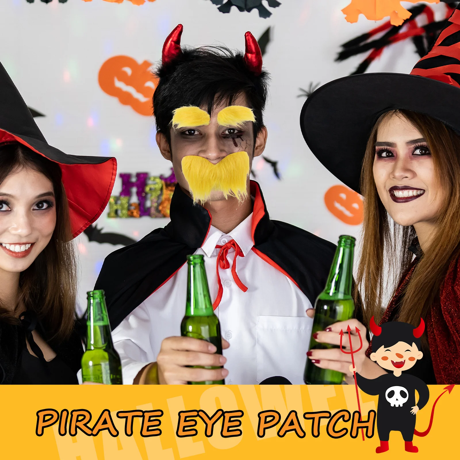 

4 комплекта, желтые усы, брови, борода, искусственный реалистичный самоклеящийся костюм на Хэллоуин, аксессуары для бороды, вечерние косплей