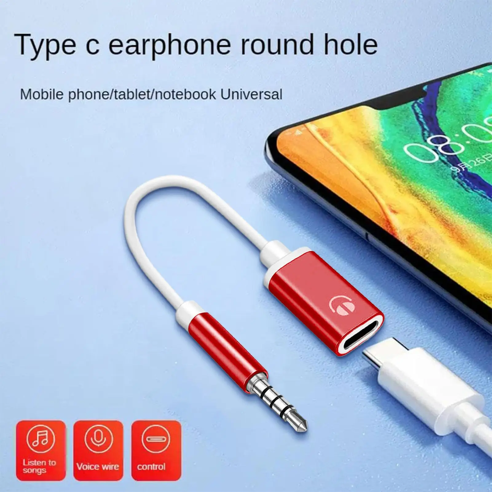 3.5mm Male To Type-C Female Headphone Aux Cable Converter Type-C To Flat Headphone Round Head Adapter Cable view 3