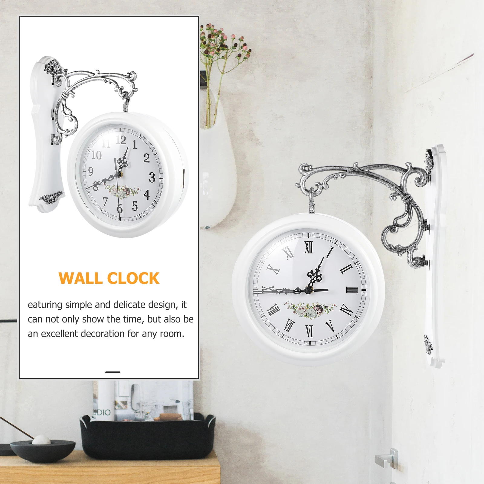 

Double Sided Wall Clock Retro Degree Rotatable Large Numerals Clear Time Scale Home Office Bedroom Kitchen Decoration