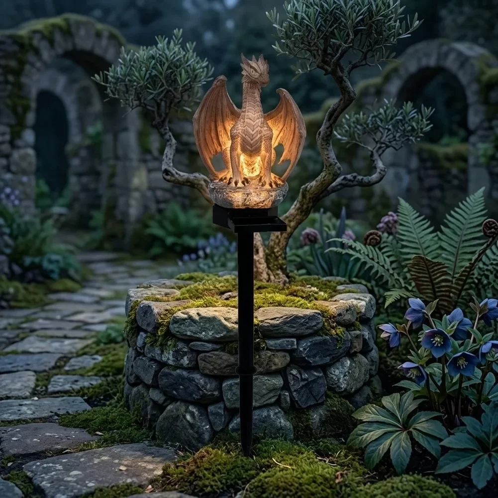 1pcs Solar Dragon Garden Light Ornament Outdoor LED Solar Powered Dragon Garden Statue For Walkway Yard Backyard Landscape Decor