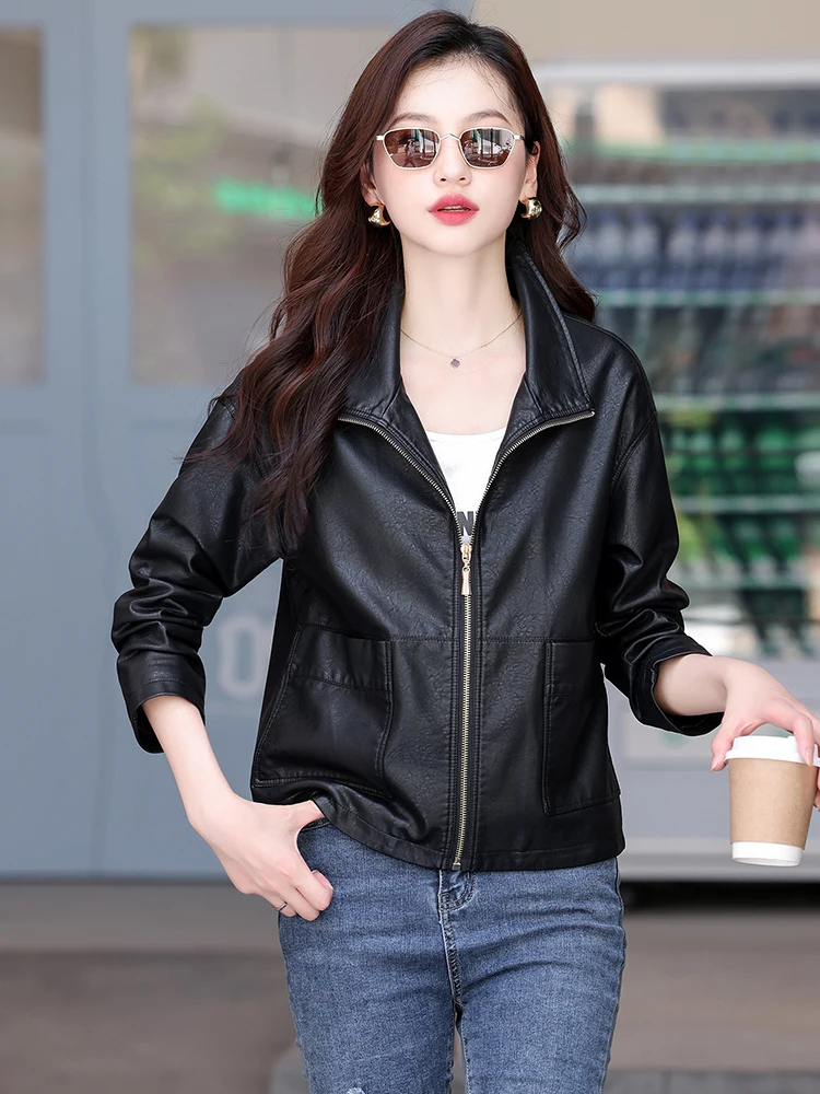   Napa-Lammlederjacke für Damen, Oberbekleidung für Frühling und Herbst, Neue Kollektion, Kleine Größen, Hochwertige Bikerjacke mit Reißverschluss