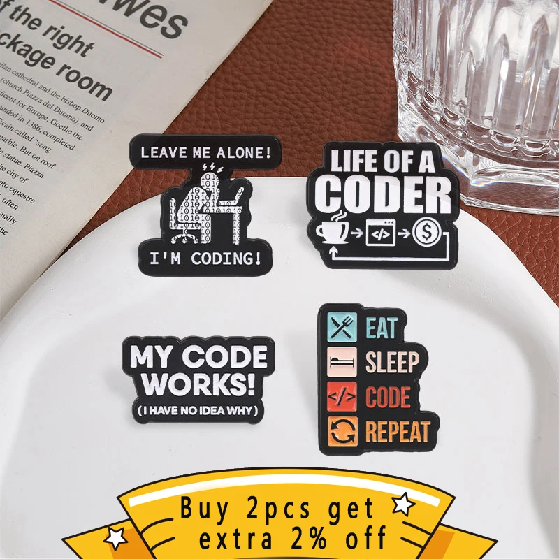 Funny Coder Joke Quote Enamel Pin, Programming Code Text Badge, Fashion Clothes Backpack Accessory, Gift for Programmers