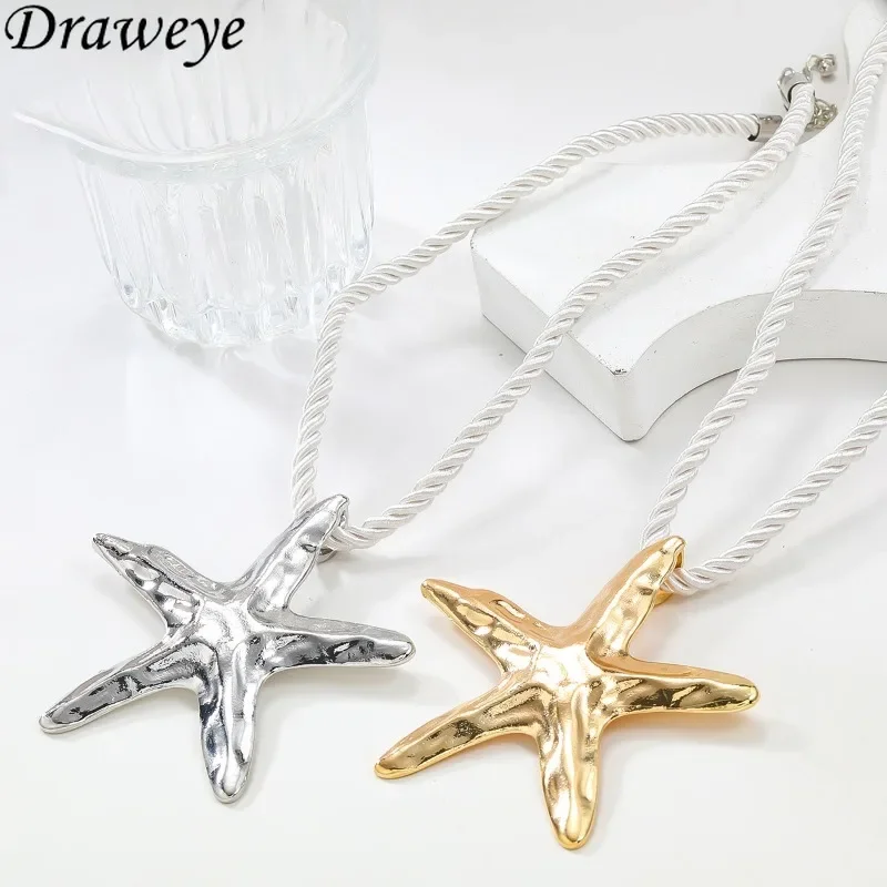 Draweye Starfish Necklace for Women Vintage Hiphop Punk Styleins Fashion Pendant Jewelry Alloy Party Collares Para Mujer