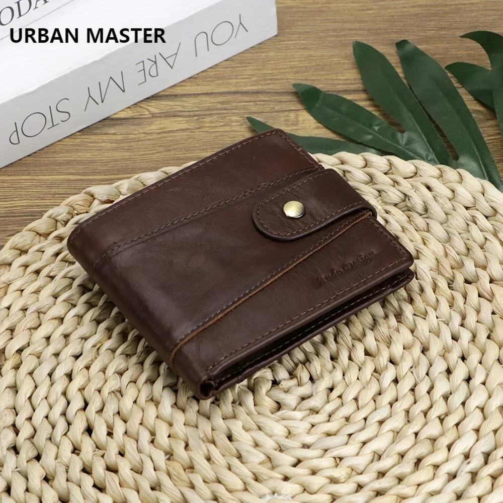 

URBAN MASTER Men's Short Wallets Genuine Leather Large Capacity Trifold Wallet Credit Card Holder Retro Purse 2236