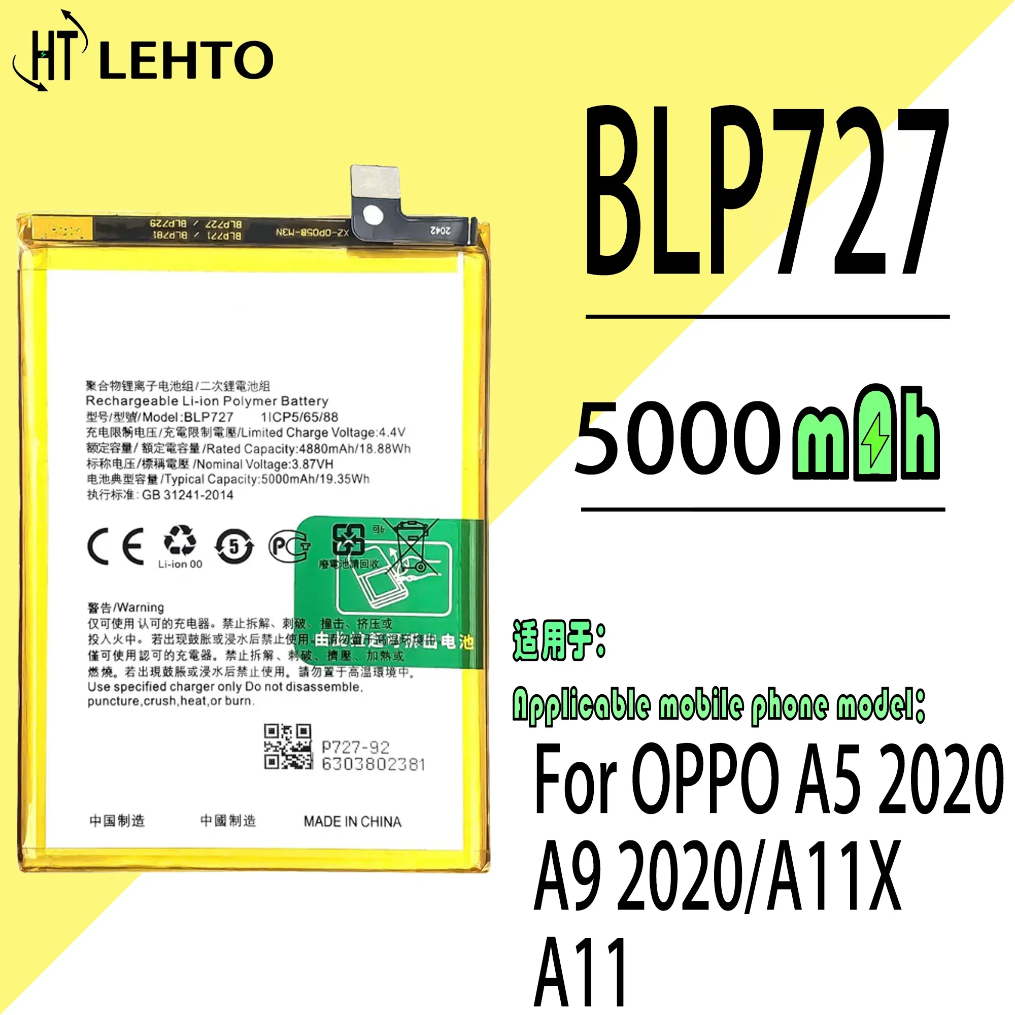 

100% BLP727 Battery For OPPO A5 2020/A9 2020 / A11X / A11 Phone Batteries Bateria