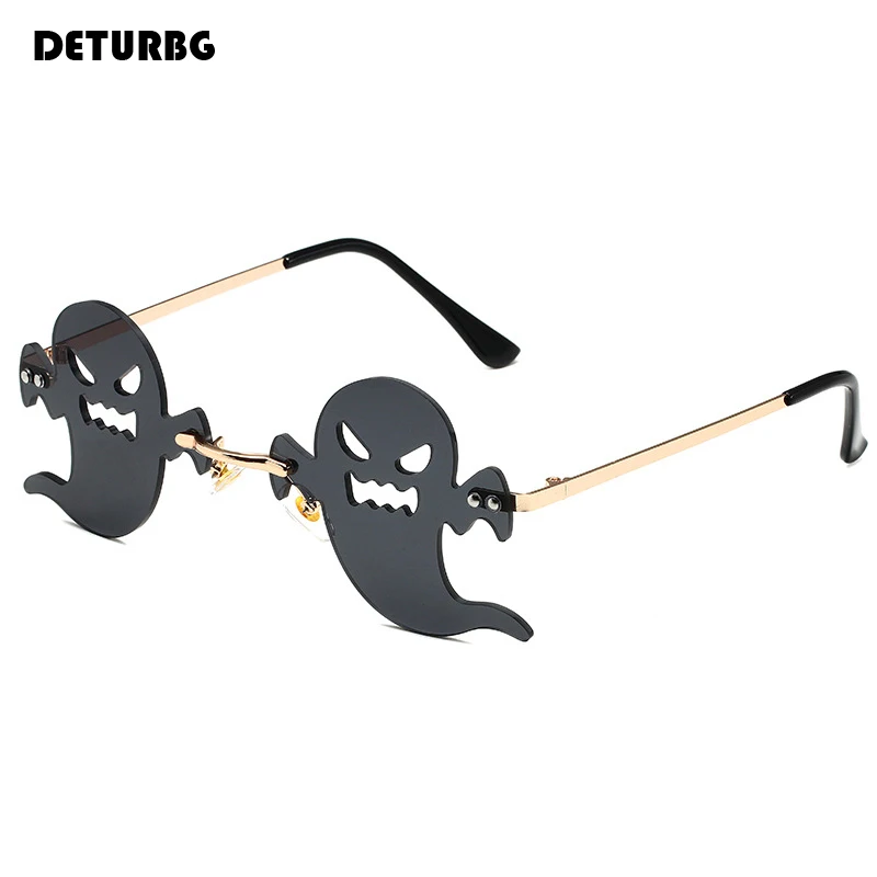 Funny Ghost Shape Sunglasses for Women Men Rimless Eyewear Metal Frame Party Halloween Sun Glasses Shades UV400 17 Colors SG142