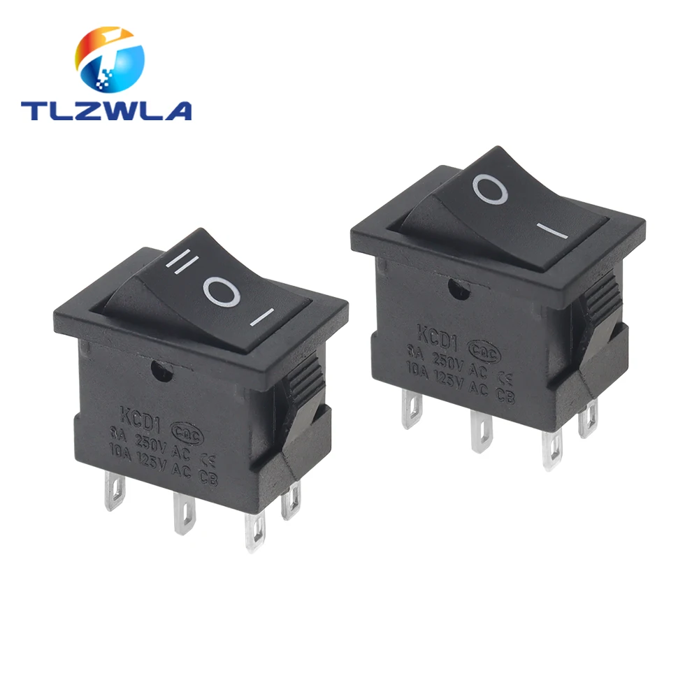 10PCS 6A/250V 10A/125V 6 Pin 21*15 mm 2 Position 3Position Boat Rocker Switch on off Switch KCD1 Black 21x15mm AC