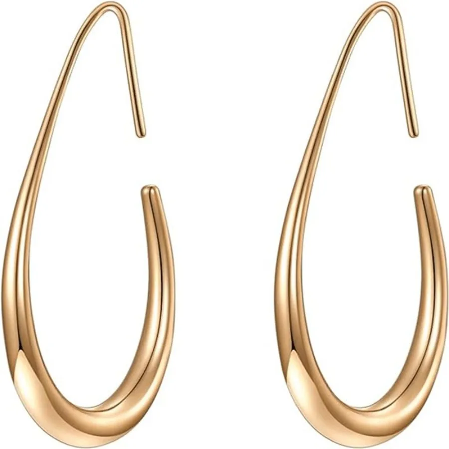 

SandP Gold Teardrop Hoop Earrings, Teardrop Hoops for Women, 18K Gold Plated Stainless Steel, Hypoallergenic and Tarnish Resist