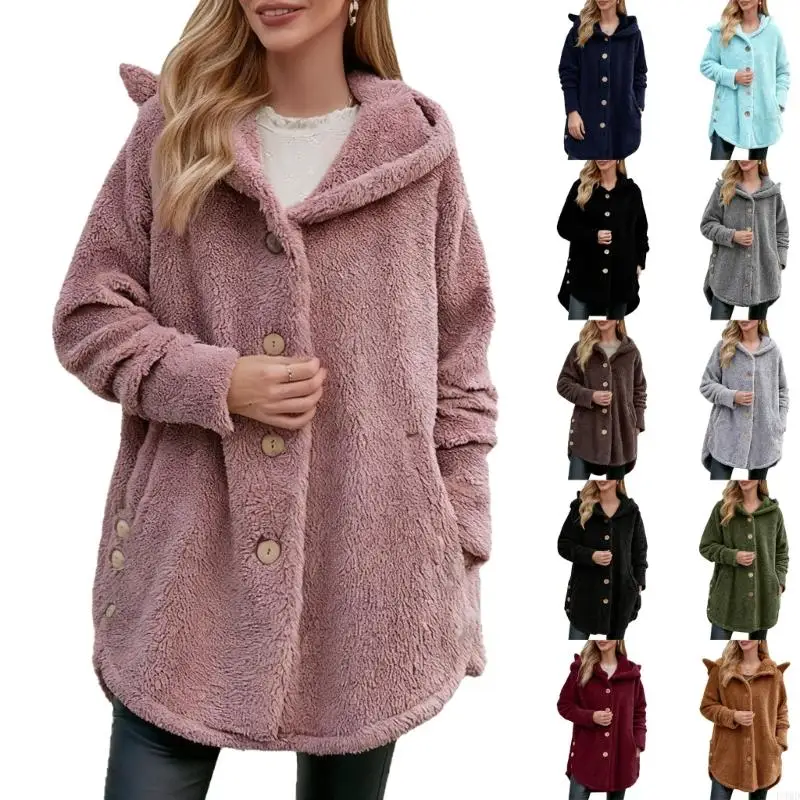 Ear-Shaped Pajamas, Plush Wearable Blanket, Hoodie, Button Design, Soft and Warm Pajamas F3MD